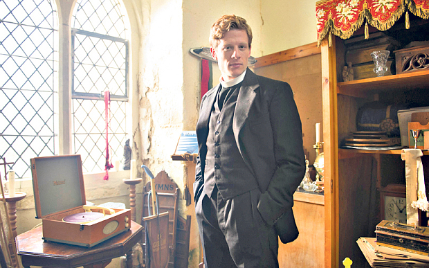 Production still from Grantchester showing the star