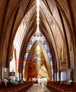 040313 News Photo: Supplied by Warren And Mahoney images shows one of the three options for the Anglican Cathedral following the Christchurch earthquakes this is the Contemporary option as viewed from inside