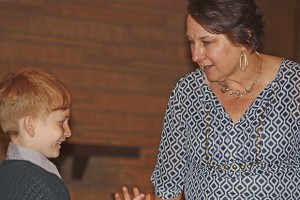 The Rev. Joyce Parry Moore works with Phillip Soran during rehearsal at St. James Episcopal Church for the production of “The Lion, the Witch and the Wardrobe”, based on C. S. Lewis’ fantasy novel for children. MARK KLAAS, Kent Reporter